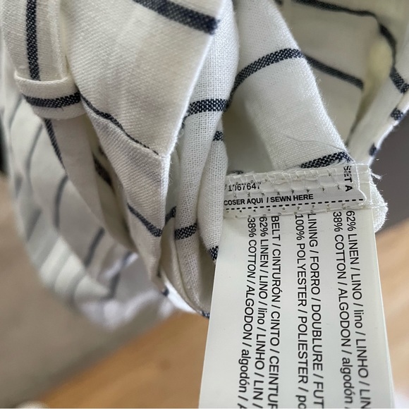 Mango Linen Blend Striped Wide Leg Belted Cropped Pants High Rise Nautical Sz 2 - Picture 10 of 10